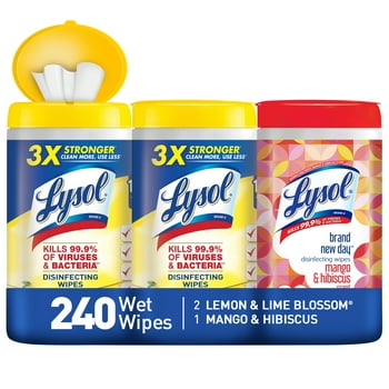 Lysol Disinfectant Wipes, Multi-Surface Antibacterial Wipes for Disinfecting and Cleaning, Mixed Fragrance pack containing Lemon & Lime Blossom (2 Packs) and Mango and Hibiscus (1 Pack)