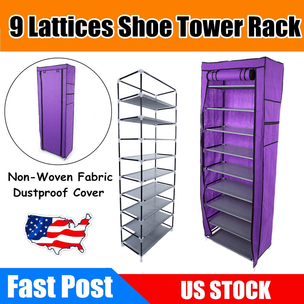 New 10 Tier 9 Grid Shoe Rack Shelf Storage Closet Organizer Cabinet Stand Gray 