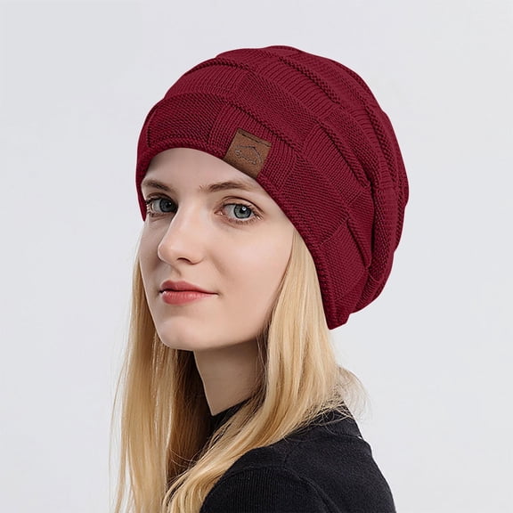 SwiftWear Women's Fleece Lined Slouchy Beanie Soft Cozy Cold Weather Knit Cap with Cuffed Slouchy Fit, Warm Winter Hats
