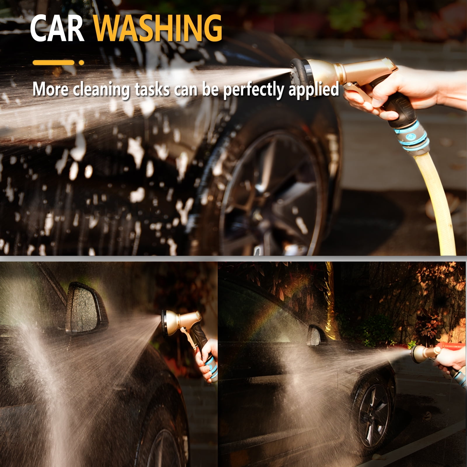 RainPoint Garden Hose Nozzle Sprayer, Watering Nozzles Heavy Duty Metal Flow Control 9 Types of Sprays