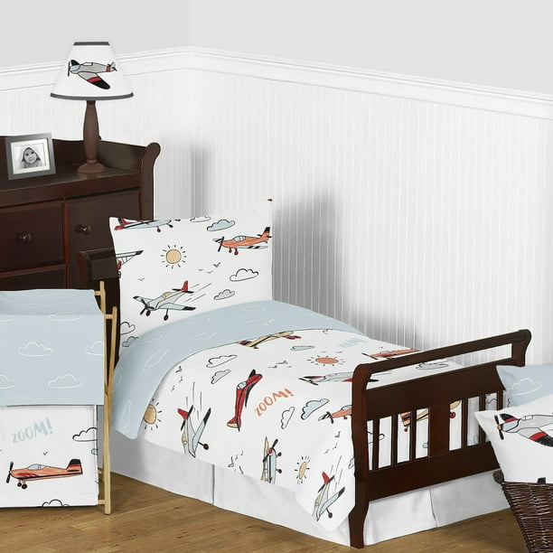 Vintage Airplane Red and Blue 5 Piece Toddler Bedding Set by Sweet Jojo