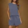 thumbnail image 5 of Fmbrln Womens Summer 2 Piece Sets Casual Solid Color Crew Neck Sleeveless Tank Tops and Drawstring Elastic Waist Shorts Sets Lounge Sets Dark Gray XL, 5 of 5