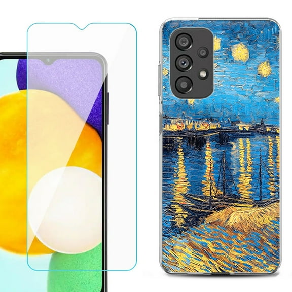 Slim-Fit Gel TPU Phone Case for Samsung Galaxy A23 5G, with Tempered Glass Screen Protector, by OneToughShield ® - Starry Night Rhone