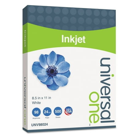 - Universal Inkjet Paper, 98 Brightness, 24lb, 8-1/2 x 11, White, 500 Sheets/Ream -UNV98024