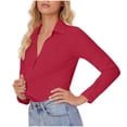 thumbnail image 2 of HomeDM Long Sleeve Button Down Shirts for Women, Slim Fit Stretch Dress Shirts Casual Business Work Blouse, Solid Color - Red/M, 2 of 7