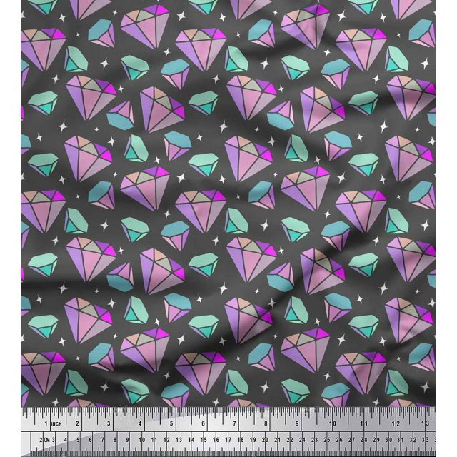 Soimoi Gray Poly Georgette Fabric Star & Diamond Geometric Print Fabric by the Yard 52 Inch Wide