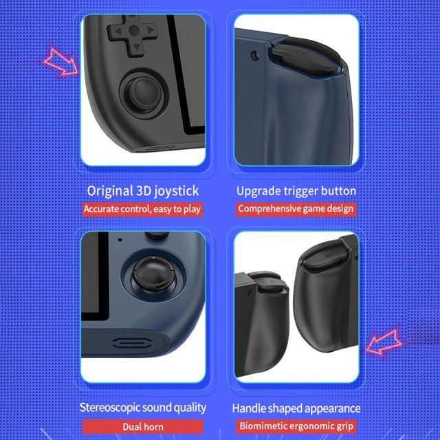 Consola de juegos RGB10 MAX3 Video retro portátil Pantalla IPS de 5.0 pulgadas (16G 32G) Azul