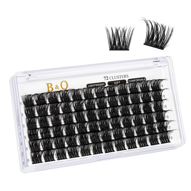 Lash Clusters B01 D Curl 0.472 in B&Q LASH Pestañas individuales naturales Extensiones de grupos de pestañas individuales Cluster DIY en casa Extensiones de pestañas DIY 72 grupos de pestañas CD Curl