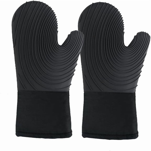 HEETLY 13.6-Inch Extra Long Waterproof Silicone Oven Mitts, 1 Pair, 500°F Heat Resistant for BBQ, Baking & Cooking, Black