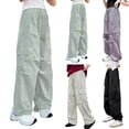 thumbnail image 7 of CPNG Girls Casual Baggy Cargo Pants Summer Multi-Pocket Straight Wide Leg Pants Loose Elastic Waist Fashion Cargo Trousers(Green,10-11 Years), 7 of 7