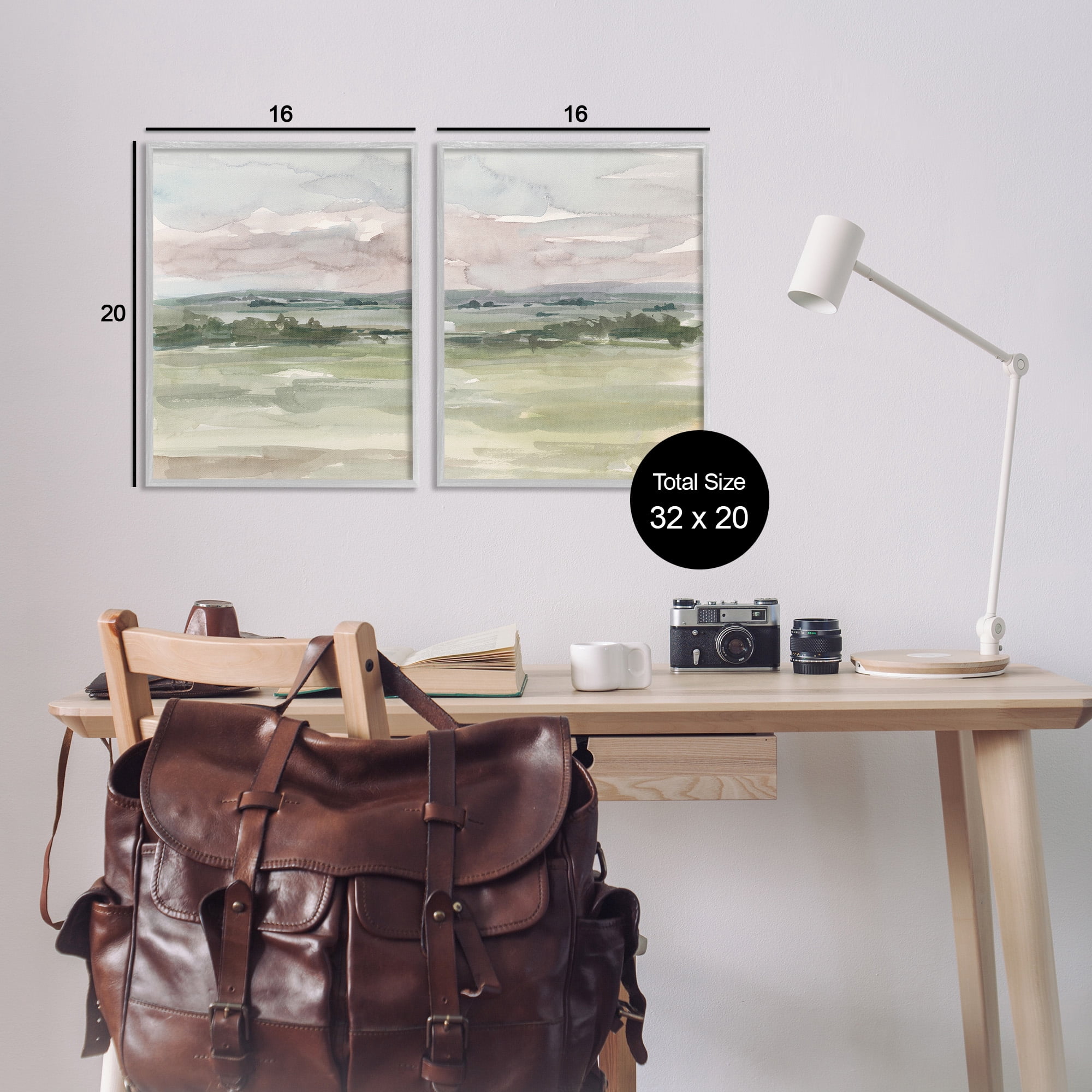 Stupell Industries Rural Landscape Watercolors Landscape Painting Gray Framed Art Print Wall Art, 16 x 20, Set of 2