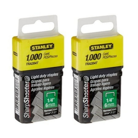 

Stanley TRA204T 1/4 Inch Light Duty Narrow Crown Staples Pack of 1000Pack of 2000