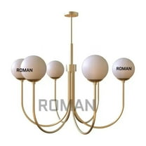 Mid Century Ledger 6 Light Curved brass sputnik chandelier light fixture 6 globe chandelier pendant light