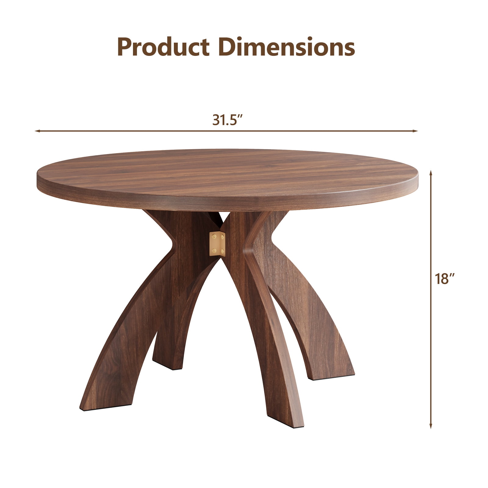 Astoutdoor Round Coffee Table, 31.5 in Walnut Brown MDF with Curved Cross Legs, Modern Minimalist Center Table for Living Room