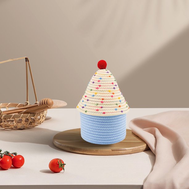 XWSHYW Almacenamiento y Organizacion de La Oficina Cesta de Almacenamiento Tejida con Hilo de Algodón con Tapa para Casa Pequeña, Cesta de Almacenamiento Multifuncional para Decoración Del Hogar y La