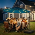 thumbnail image 3 of Patbrela 10ft Offset Patio Umbrella with Base, Cantilever Hanging Outdoor Umbrella with Solar Light Strips, Tilt Adjustment, Market Umbrella for Yard, Garden, Beach, Pool & Deck, Blue, 3 of 10