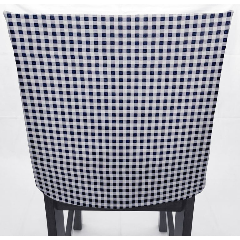 Navy Blue White Checked Gingham Dining Room Chair Back Covers or
