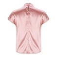 thumbnail image 5 of Pincandy Women's Round Neck Short Sleeved Left Shoulder Pleated Satin Women's Top Short Sleeved Round Neck Top,Pink,XL, 5 of 6