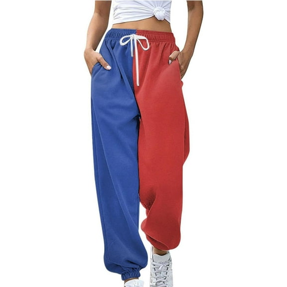 BUIgtTklOP Pants for Women Clearance Womens Casual Color Block Sweatpants Loose Lounge Trousers With Pockets High Waist Pants