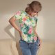 thumbnail image 3 of Balery Tropical Flowers Body de cuello redondo de manga corta para mujer Tops de manga corta Tops básicos-Small, 3 of 7