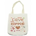 thumbnail image 1 of Groovy Tote Bag, Love Hippie Flowers Season Ladybird Ladybugs Nature Flourishes Art Print, Cloth Linen Reusable Bag for Shopping Books Beach and More, 16.5" X 14", Cream, by Ambesonne, 1 of 2