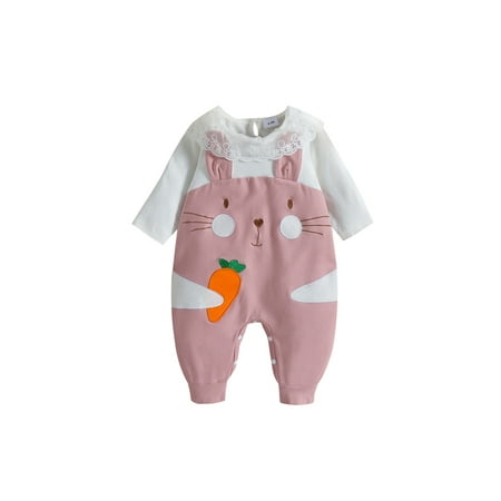 

Calsunbaby Lovely Infant Baby Girl Romper Spring Autumn Long Sleeve Round Neck Rabbit Pattern Buttoned Crotch Trouser