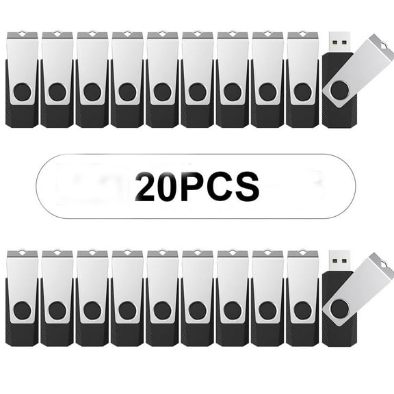 USB Flash Drive 2GB 20 Pack, Bulk USB 2.0 Flash Drives Thumb Drive Swivel Memory Stick Jump Drive Pen Drive（ Black, 2 GB*20 PACK)