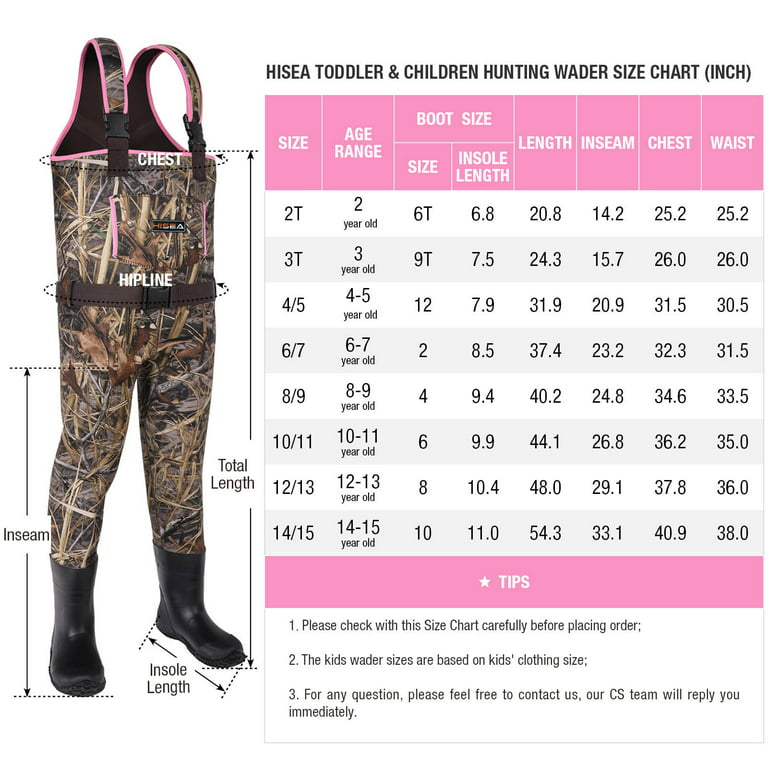 HISEA Neoprene Fishing Chest Waders for Toddler, Kid's and Children Youth  Duck Hunting Waders for Kids, Boys and Girls with Waterproof Insulated