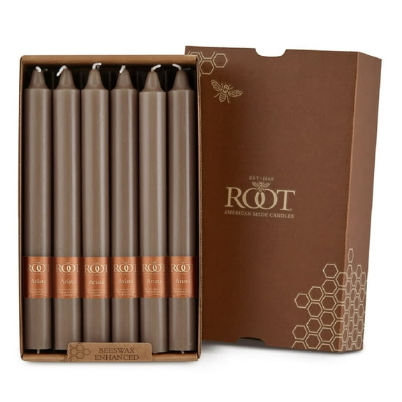 ROOT Candles Unscented Smooth Arista™ Taper Candles, 9-Inch Tall, Box of 12, Color: Portobello