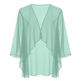 thumbnail image 5 of Hesxuno Short Sleeve Cardigans for Women Lightweight Chiffon Beach Cover Ups Solid Puff Sleeve Cardigan Boho Summer Beach Open Front Tops Green M, 5 of 7