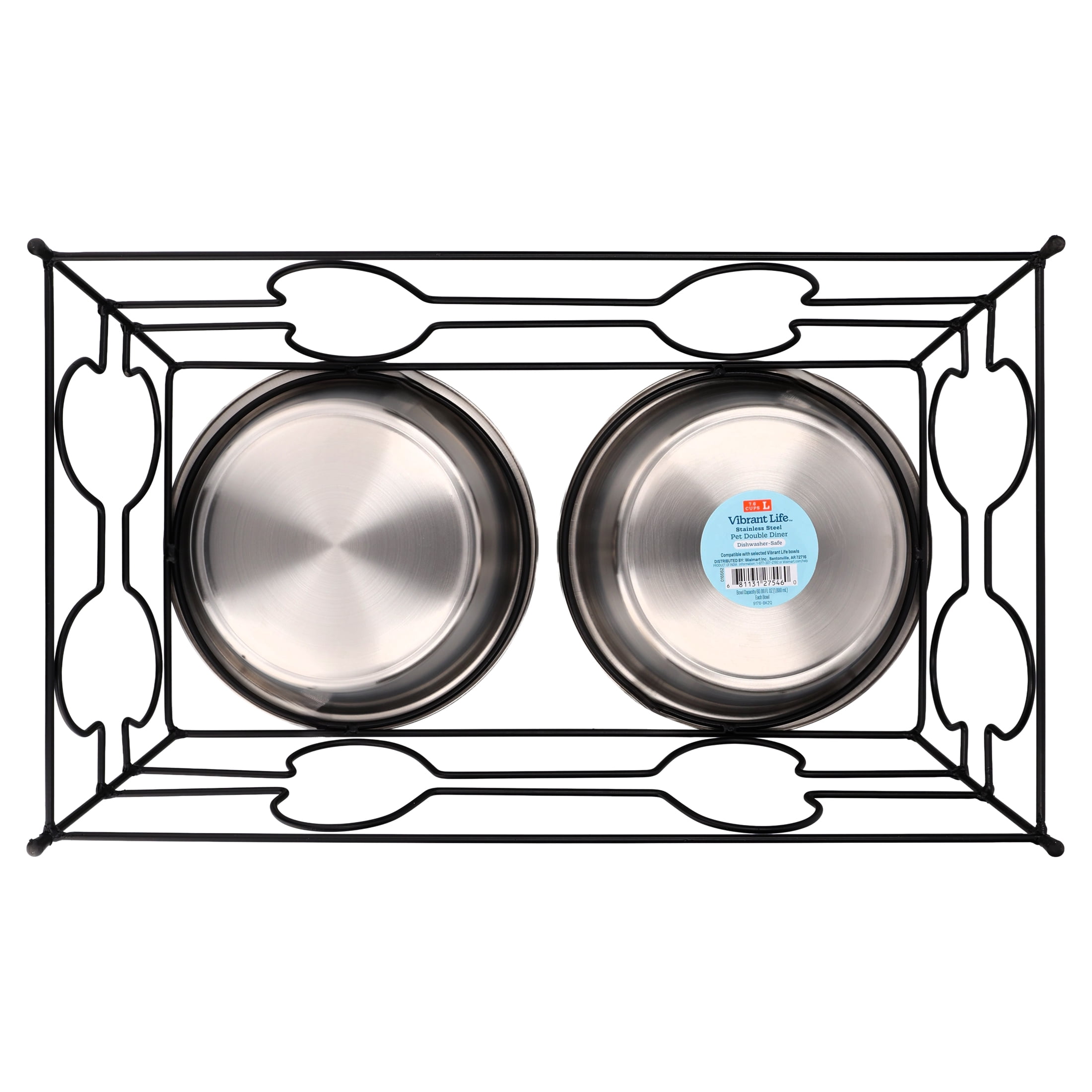 Vibrant Life Large 7.6-Cup Stainless Steel Pet Double Diner, Silver