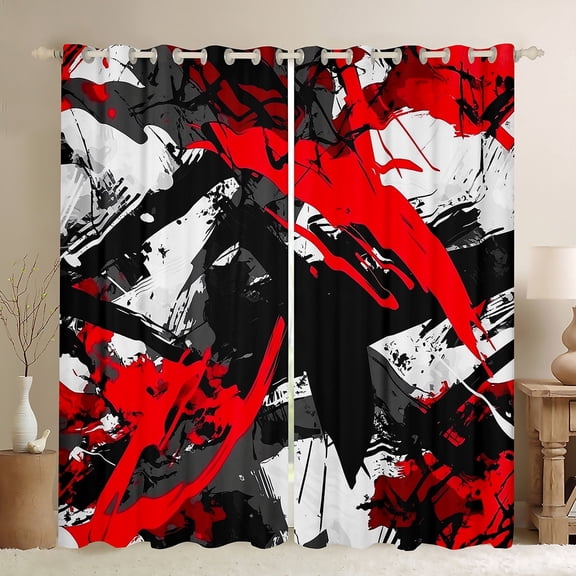 Manfei Black Red Stipes Curtains for Living Room, Abstract Geometric Blackout Curtains Set of 2 (42x63), Teenager Adult Curtains and Drapes (42x63), Window Drapes Room Decoration