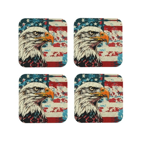 

Drink Coasters Set of 4 Retro American Eagle Leather Coasters for Coffee Table Protector Heat Resistant Cute Coasters for Home Decor Housewarming Gifts Bar Kitchen 4 Inch Square