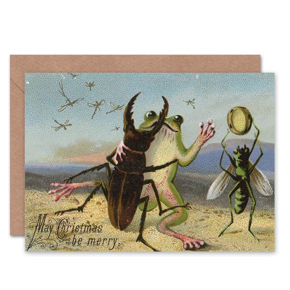 Carte de Vœux de Noël Joyeux Noël Grenouille Dansante Coléoptère