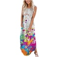 thumbnail image 2 of Lenago Robe Sans Manches Grande Taille pour Femmes, Robes Maxi d'Été Décontractées, Col Rond Croisé, Fente, Vacances, Plage, Poches, Longue Robe, Robes d'Été de Plage en Liquidation, 2 of 5