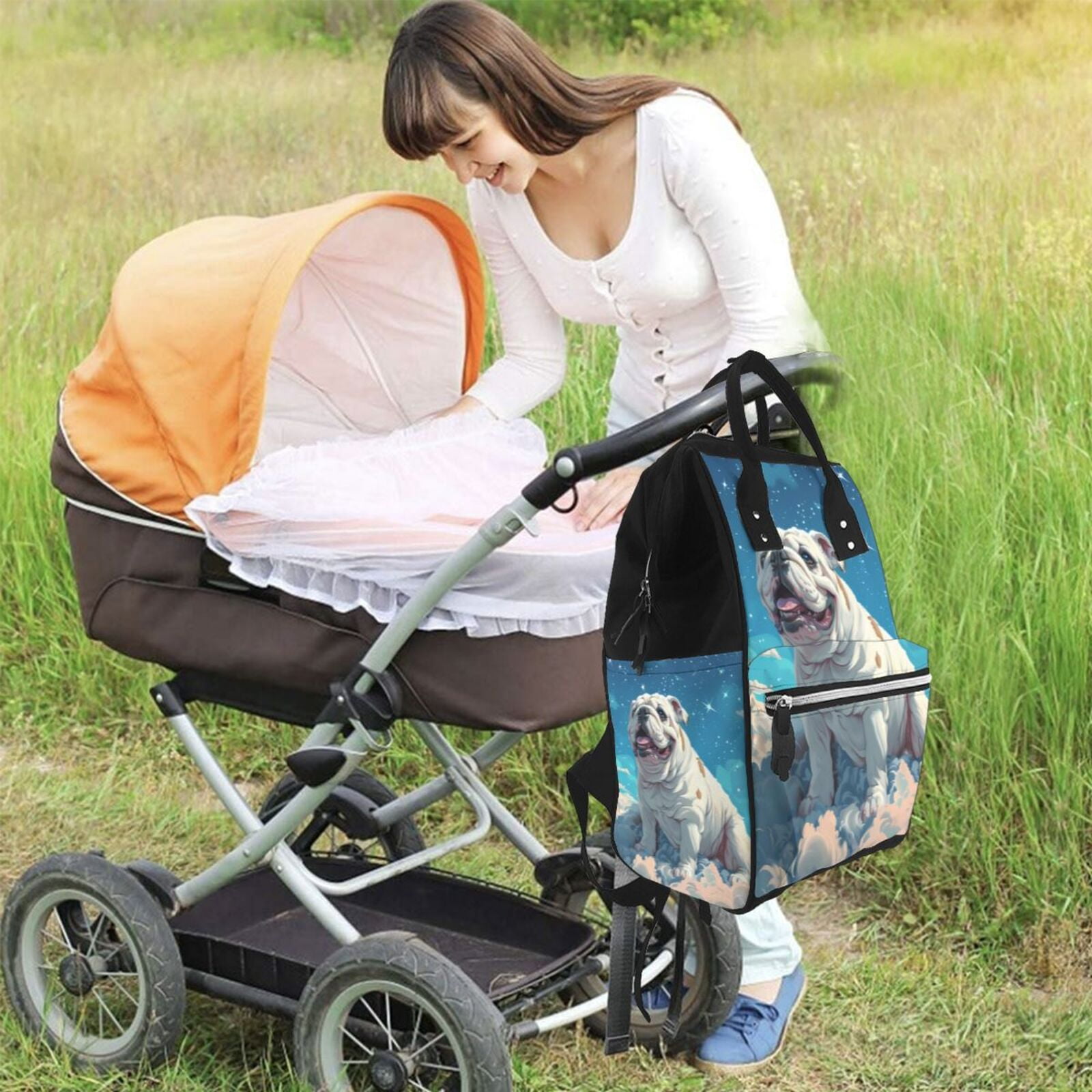 Fuzoiu Starry Sky Cloud Bulldog Print Diaper Bag Backpack,Baby Essentials Travel Tote,Multi function Waterproof Diaper Bag, Travel Essentials Baby Bag - Unisex
