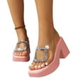 thumbnail image 2 of Xfvqtps Slide Sandals Women Chunky Block High Heels Flatform Transparent Strap Rhinestone Decor Colorful Open Toe Non Slip Beach Summer Heeled Sandal for Womens Pink, 2 of 5