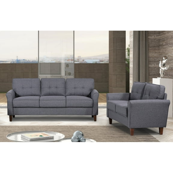 Uspridefurniture Mcnaboe Linen Flared Arm 2Pcs Living Room Set,Gray