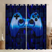 jejeloiu Teen Video Game Curtains Pack of 2 (42x84 Each),Blue Gamepad Curtains Blackout,3D Geometric Plaid Bedroom Curtains For Boys,Ultra Soft Home Decor