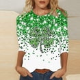 thumbnail image 1 of TaTaai Women's Irish Holiday T-Shirt Round Neck 3/4 Sleeve Loose Fit Green Print St. Patrick's Day Theme Casual Spring Top Gift, 1 of 5