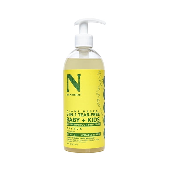 Dr. Natural Shampoo + Bodywash + Baño de Burbujas. 473ml. Cítricos. Hecho de Plantas, 100% Natural. Bebé y Niño. Hipoalergénico, Sin Lágrimas y Ultrahidratante. Orgánico y Aceites Naturales.
