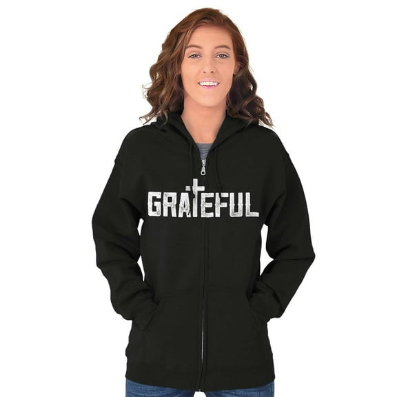 Grateful Thankful Christian Jesus Zip Up Hoodie Men's Women's Brisco Brands S