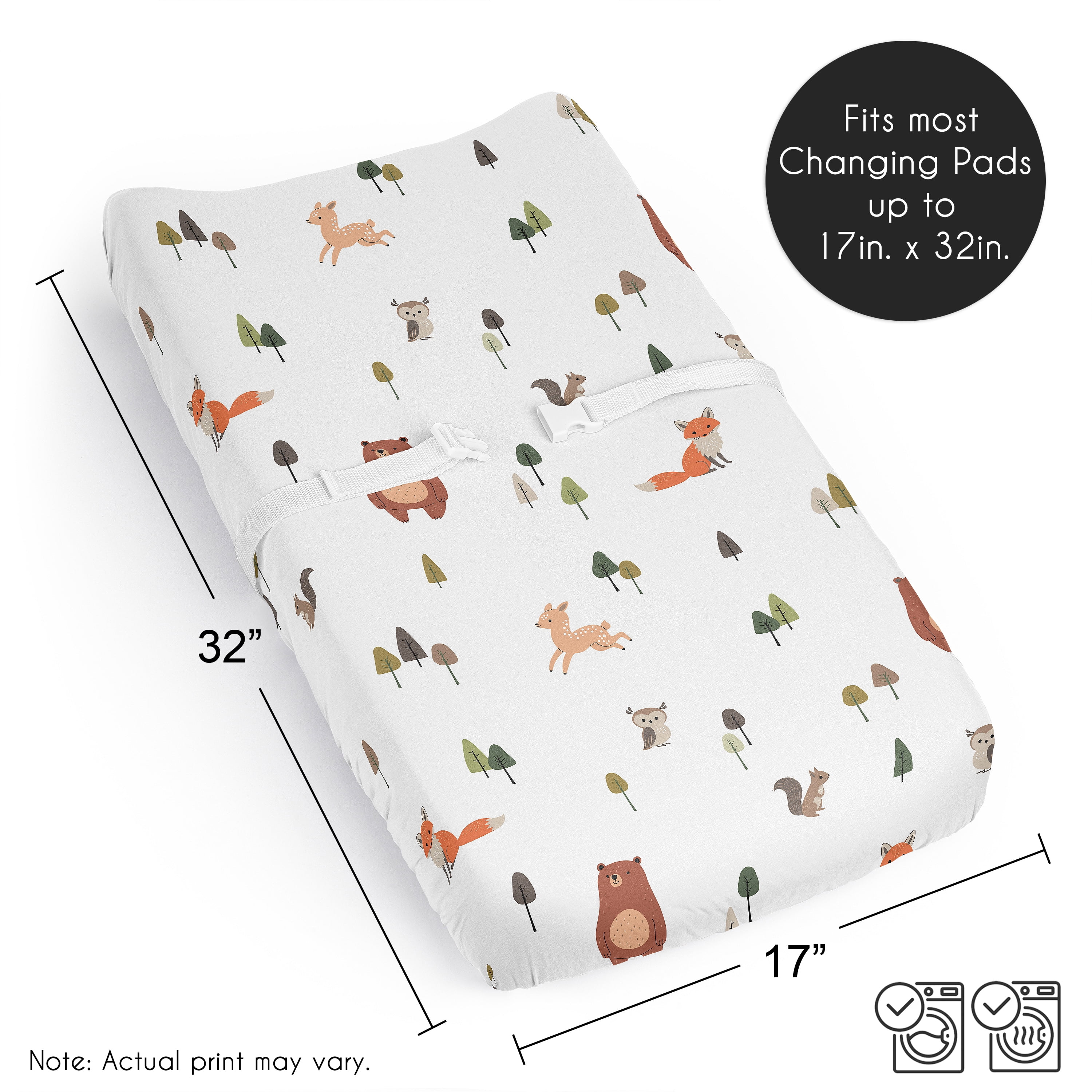 Sweet Jojo Designs Woodland Animal Pals Green Beige and Orange Changing Pad Cover Sheet