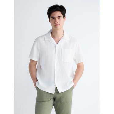 Free Assembly Men's Textured Cotton Camp Shirt with Short Sleeves, Sizes S-3XL