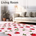 thumbnail image 2 of ODIKA 5'x7' Machine Washable Non-Slip Area Rug, Vintage Picnic Gingham Medley With Whimsical Strawberry Accents High Traffic Rug with Pad, Pink, 708859, 2 of 8