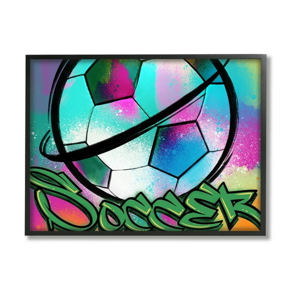 Stupell Industries Urban Sports Soccer Ball Abstract Painting Black Framed Art Print Wall Art, 14 x 11