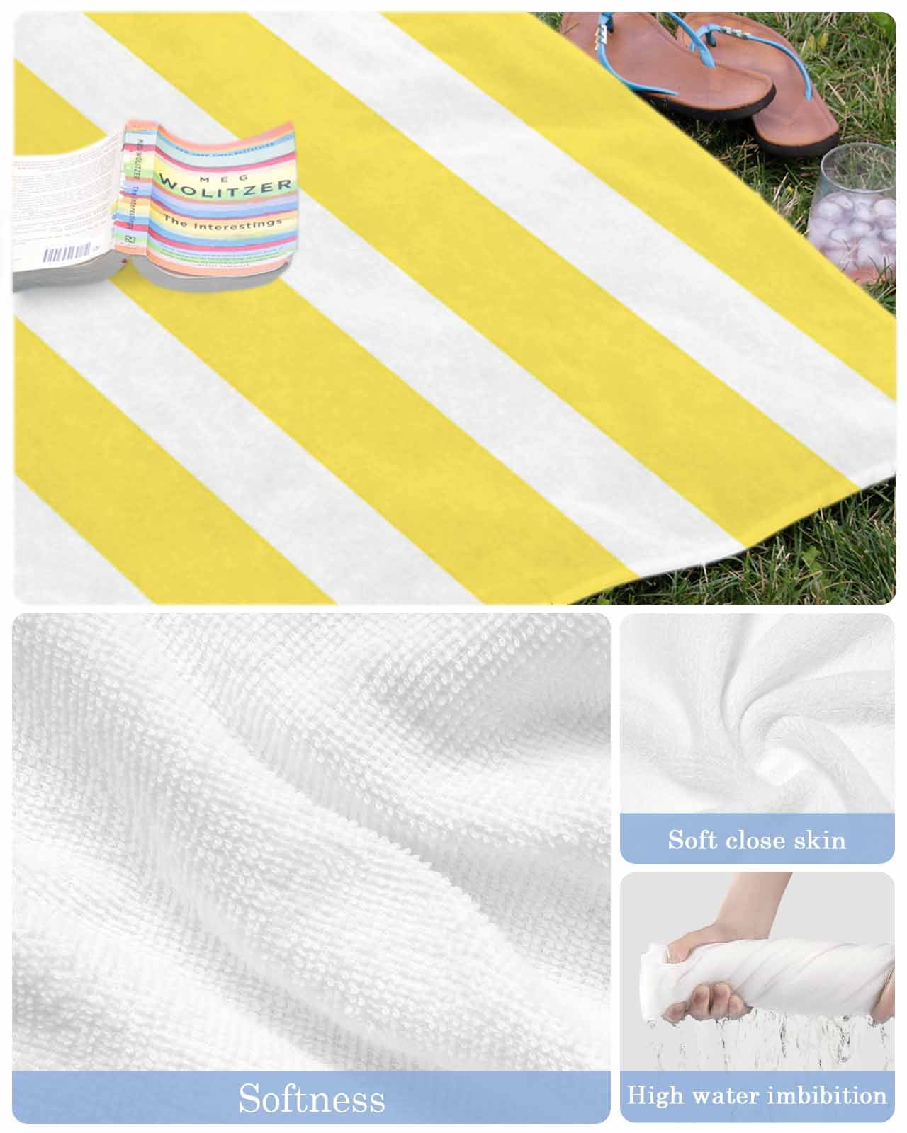 Yellow Striped Beach Towels Oversized Super Absorbent, Modern Simple Monochrome Geometric White Lightweight Bath Towel Quick Dry Sets For Bathroom/Pool/Rv Camping/Beach Play/Gym Room/Picnic 31"x62"