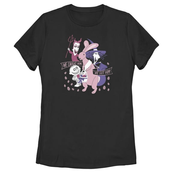 Women's The Nightmare Before Christmas Easter Bunny We Caught Him  Graphic Tee Black X Large