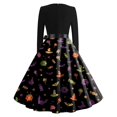 thumbnail image 5 of Women's Halloween Dress Castle Spider Long Sleeve Cocktail Hepburn Funny Dresses V Neck 1950s Fall Classic Dress with Belt S, 5 of 5