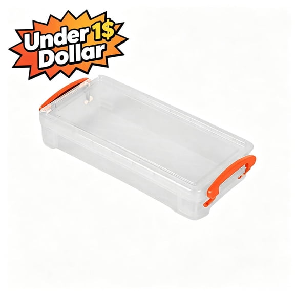 Under 1$ Dollar Thickened Clear Pencil Box with Double Ear Buckle,Pencil case, Portable Art Stationery Tool Case,Sketching Supplies, Classroom Storage Box,Orange